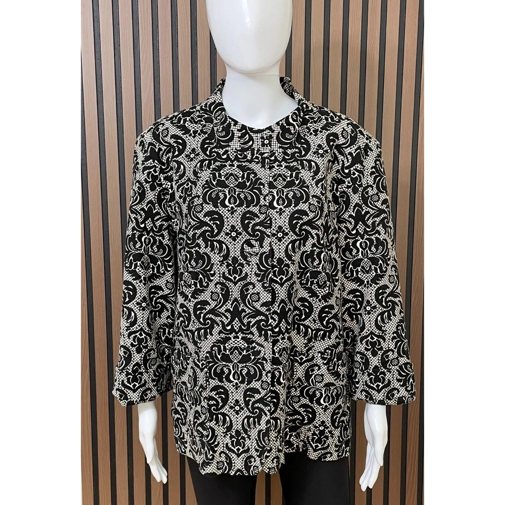 Talbots Women's 18 Black White Textured Jacquard Jacket Blazer Career Coat Work‎